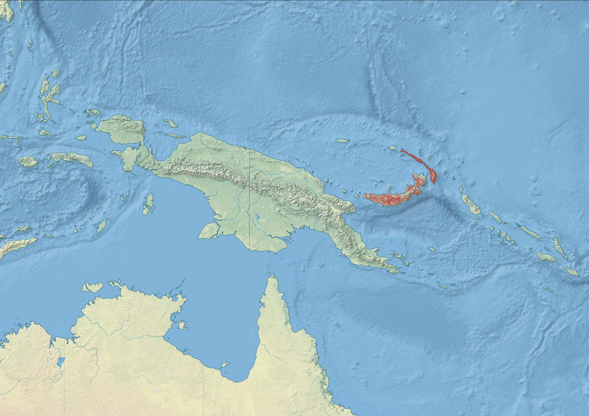 Range map of Blue-eyed cockatoo