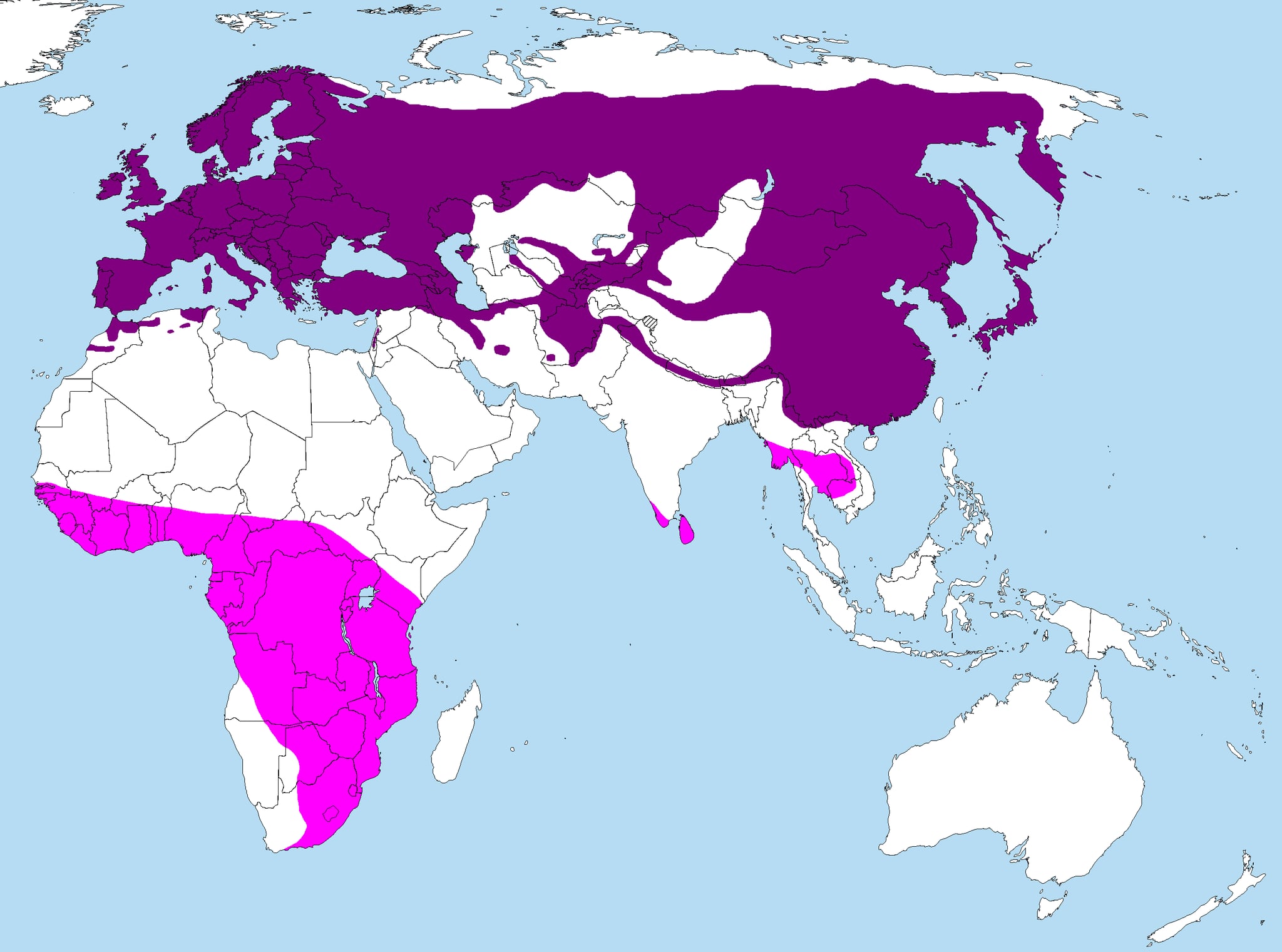 Range map of Common cuckoo