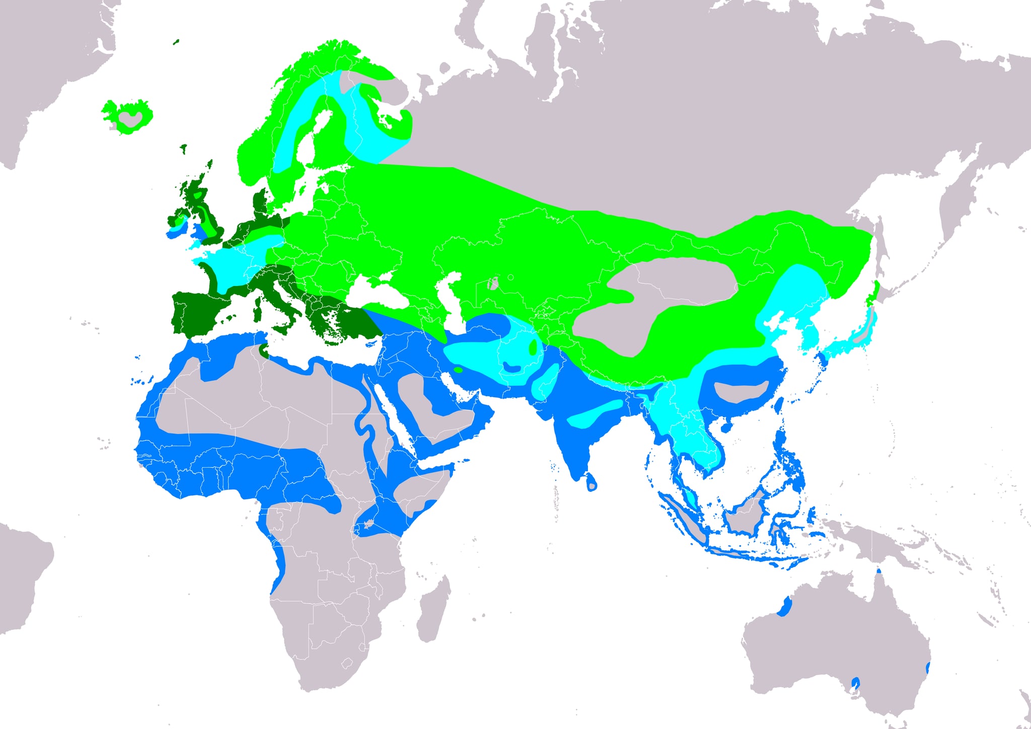 Range map of Common redshank