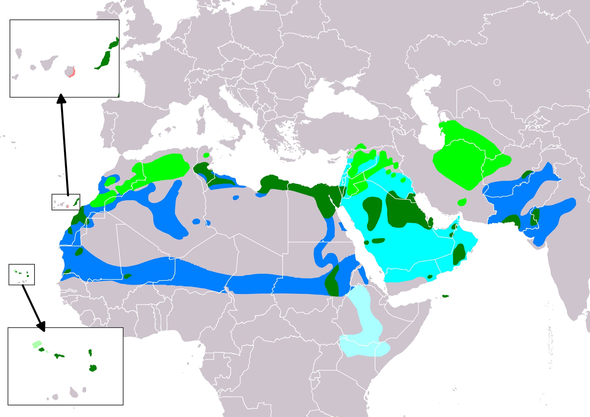 Range map of Cream-colored courser
