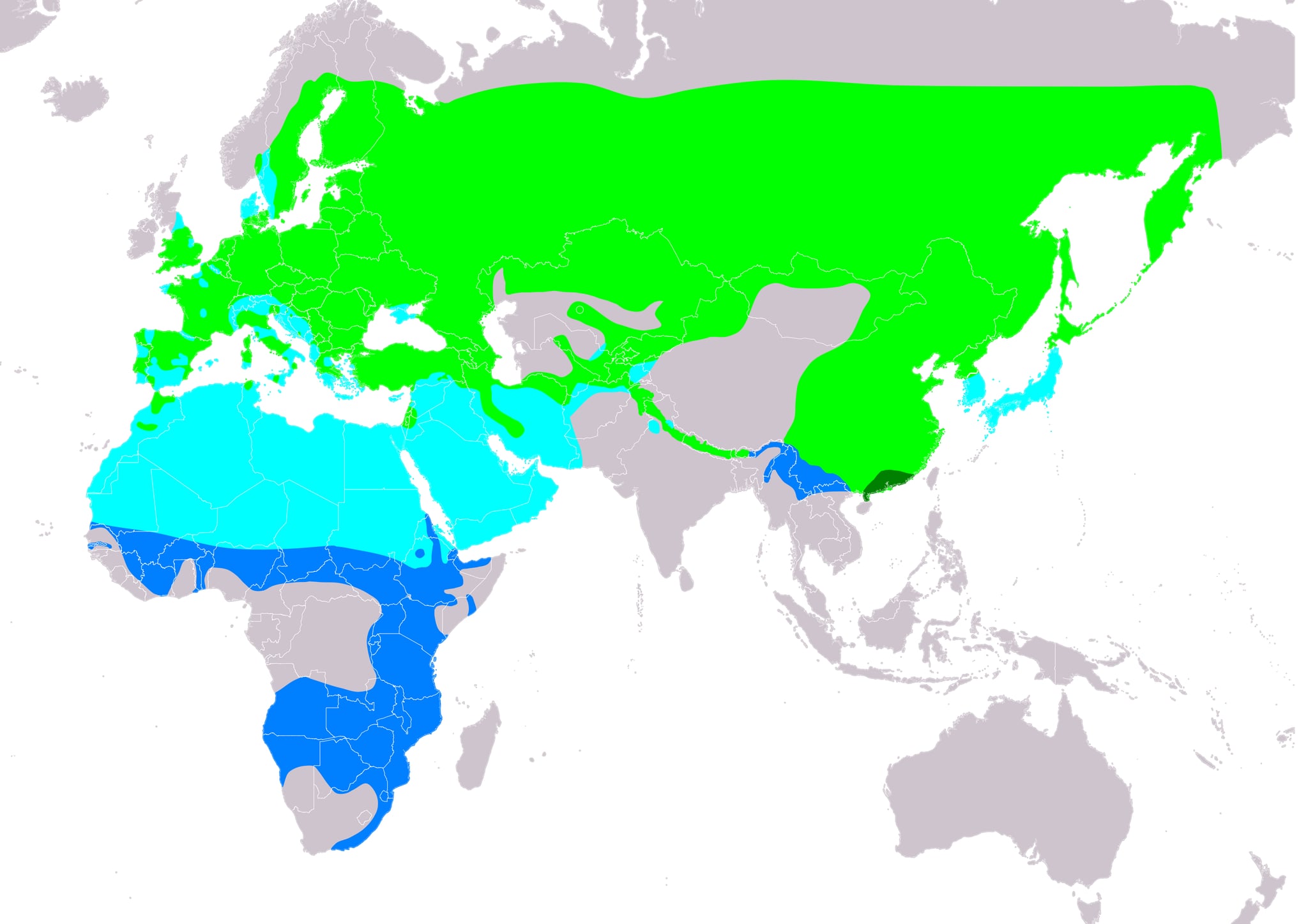 Range map of Eurasian hobby