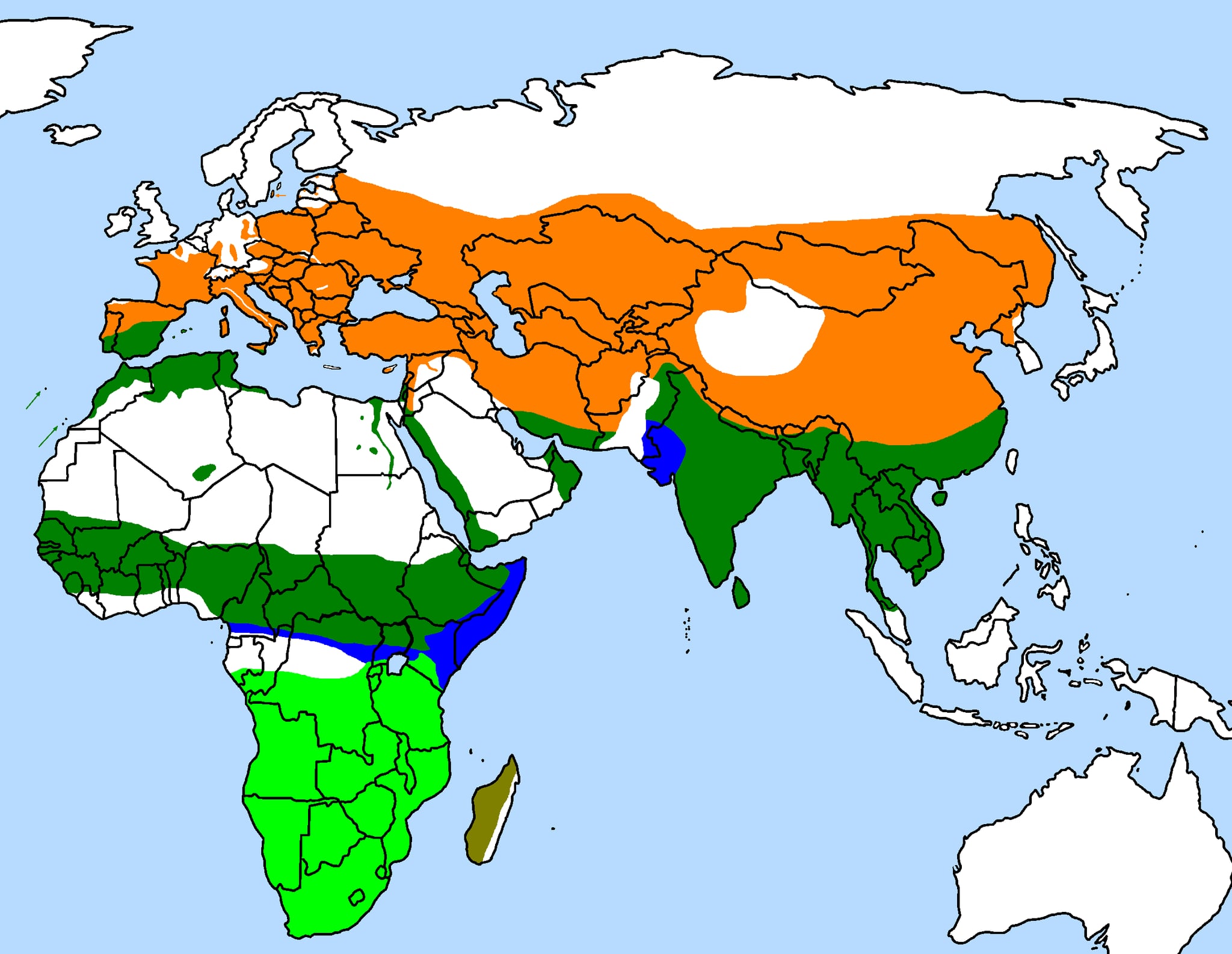 Range map of Eurasian hoopoe