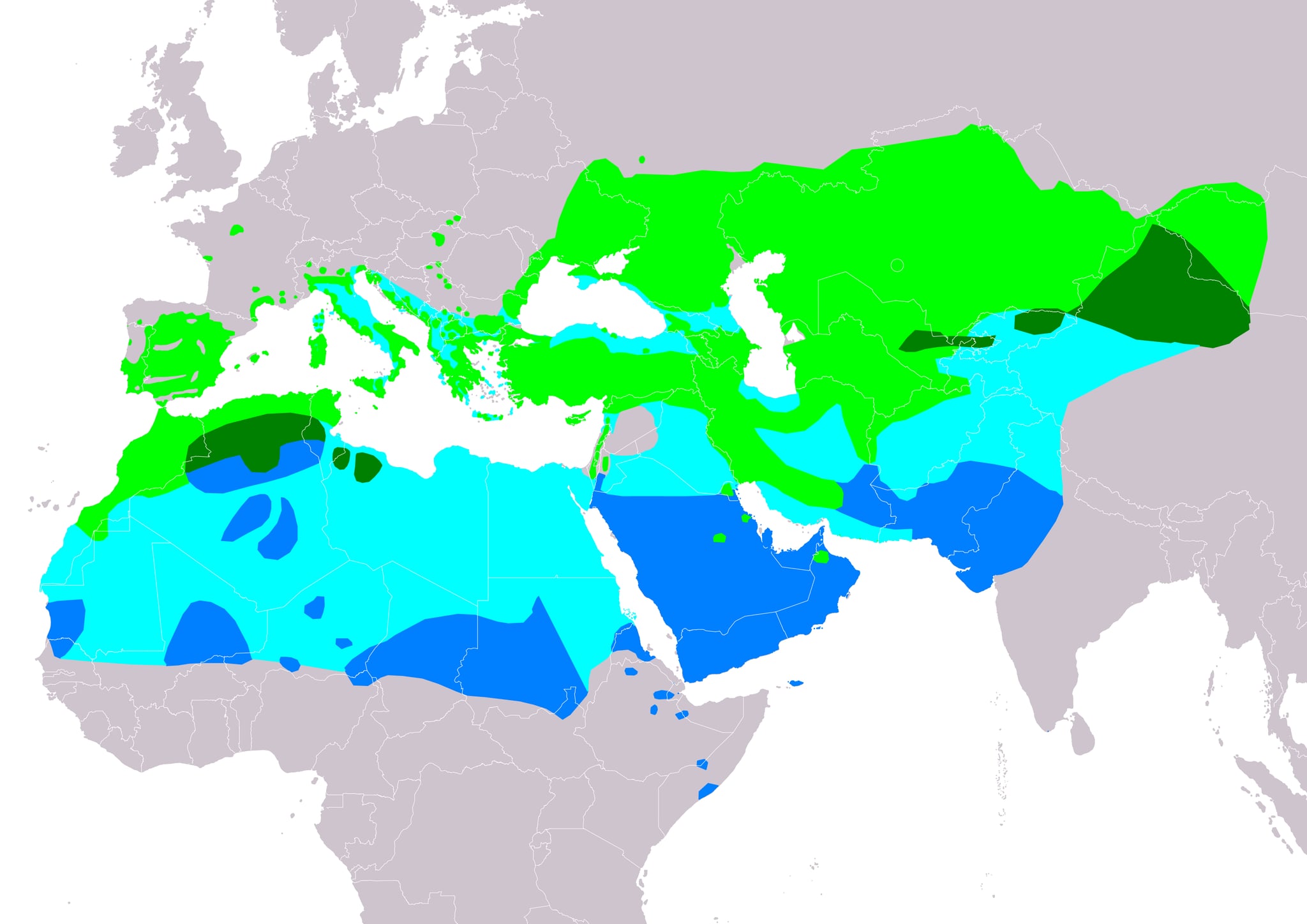 Range map of Greater short-toed lark