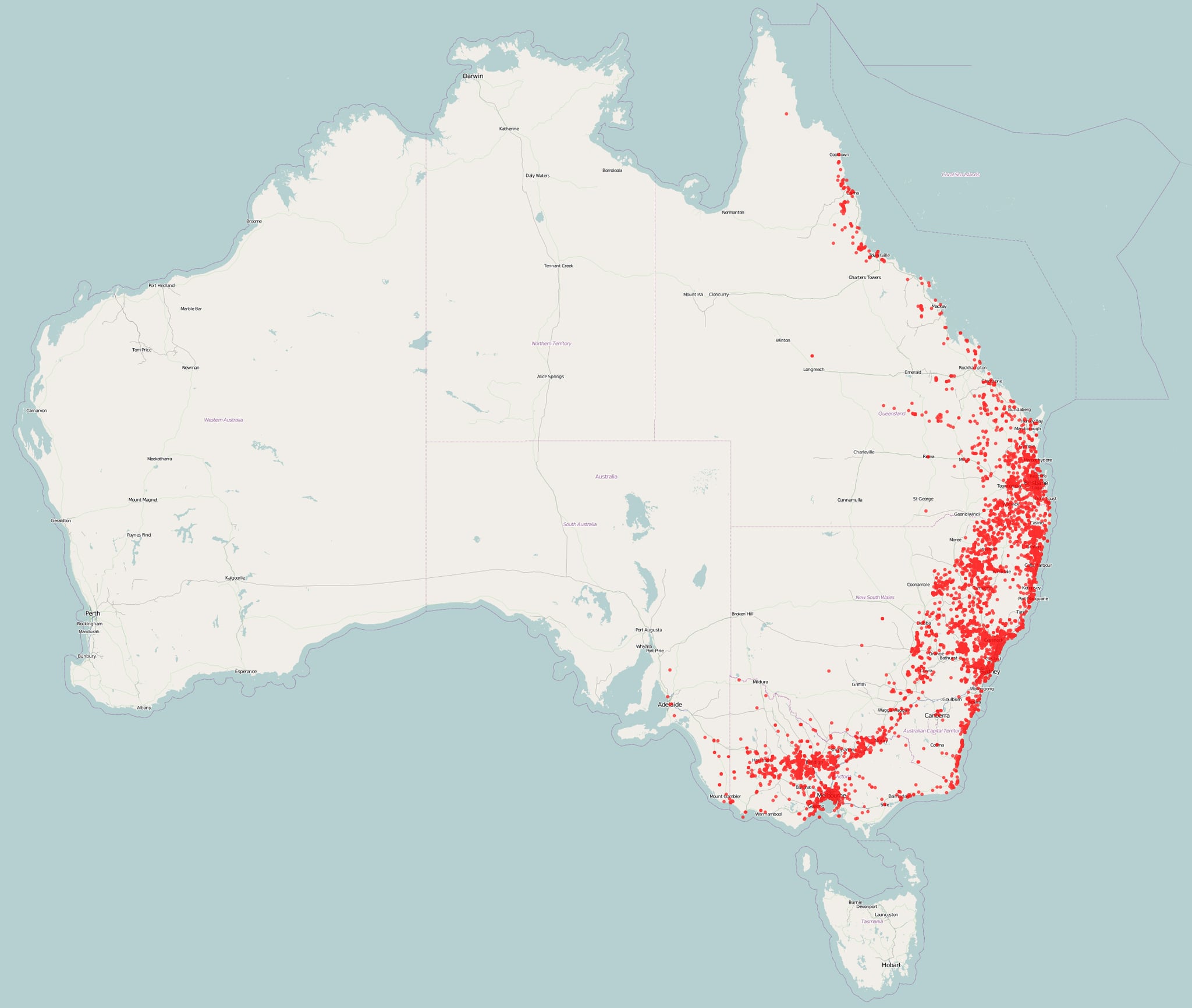Range map of Little lorikeet