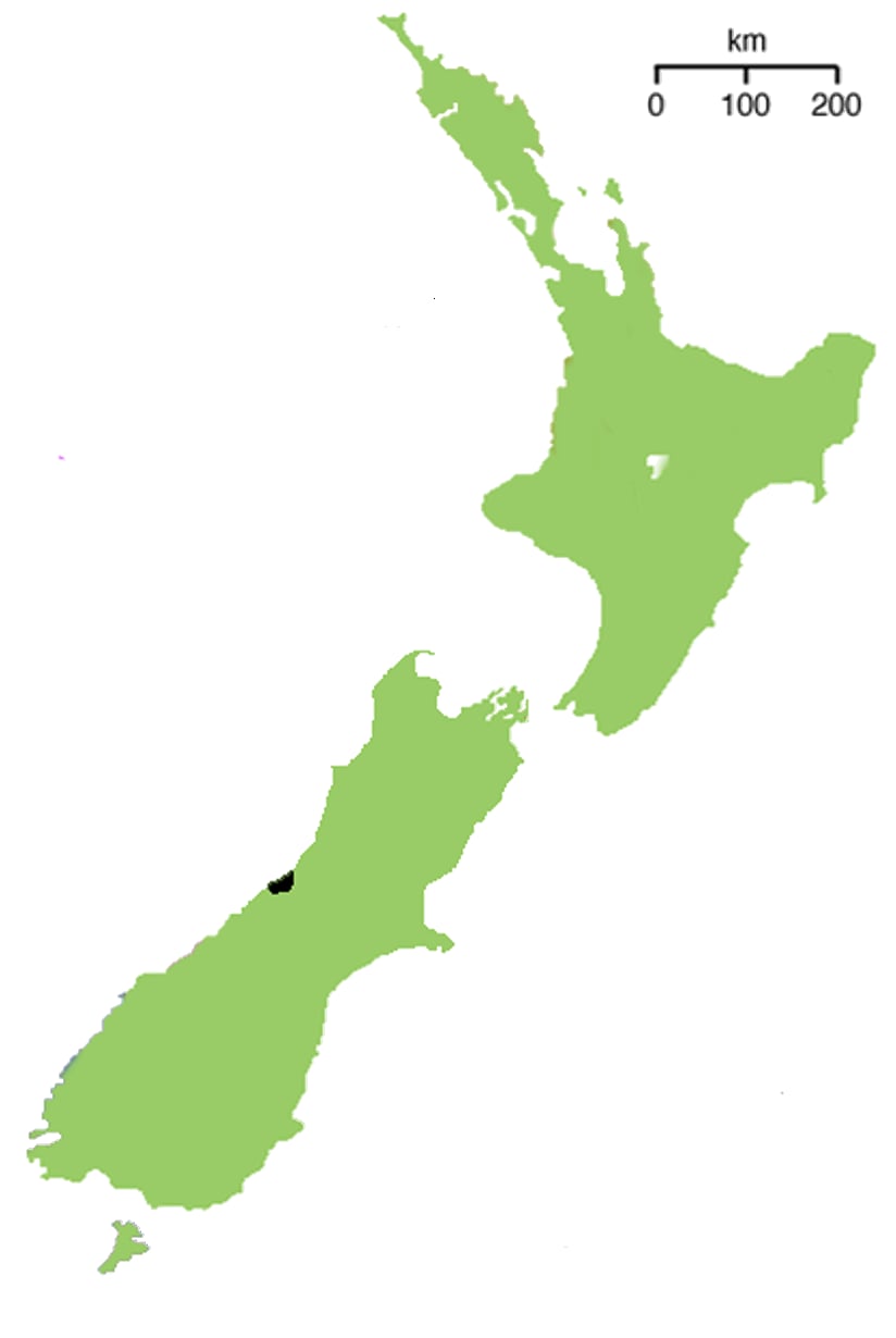 Range map of Okarito kiwi