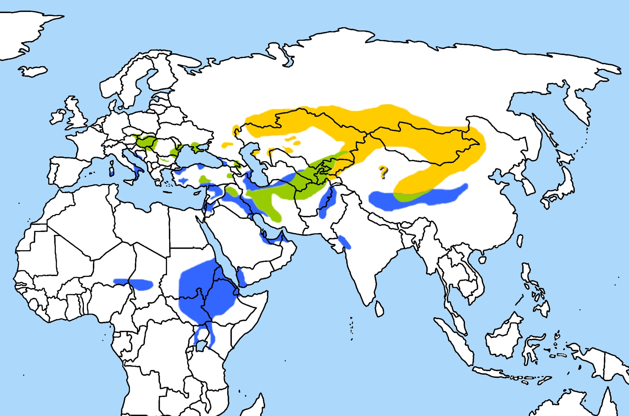 Range map of Saker falcon