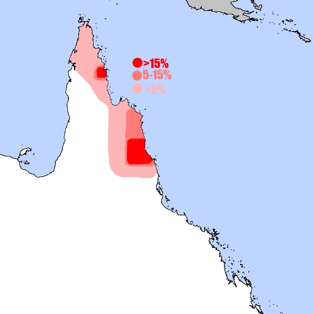 Range map of Southern cassowary