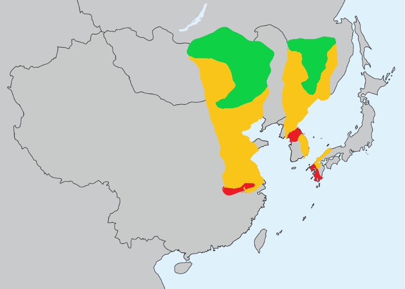 Range map of White-naped crane